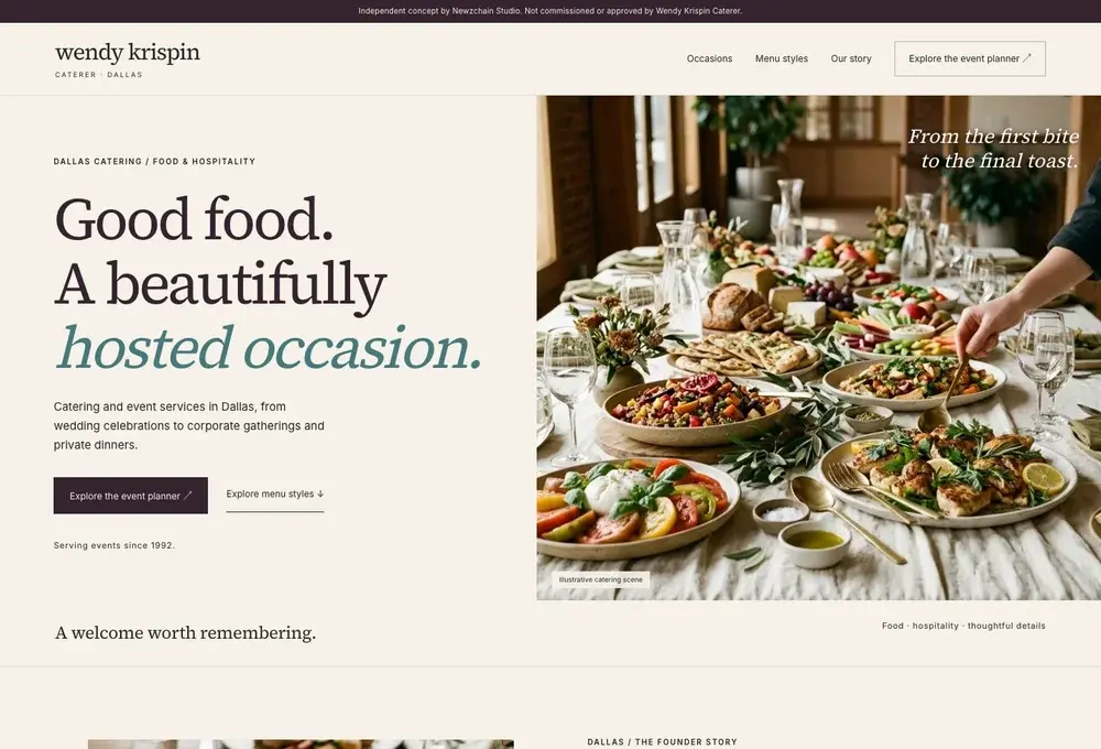 Independent Wendy Krispin catering concept with event menus and enquiry planning