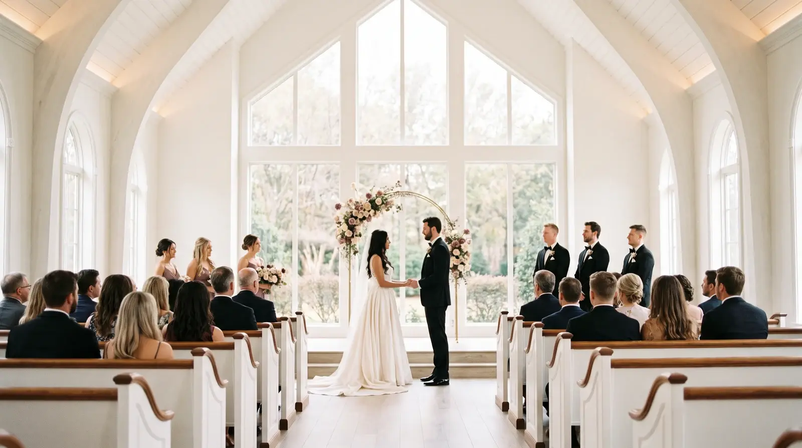 Illustrative chapel ceremony with guests present
